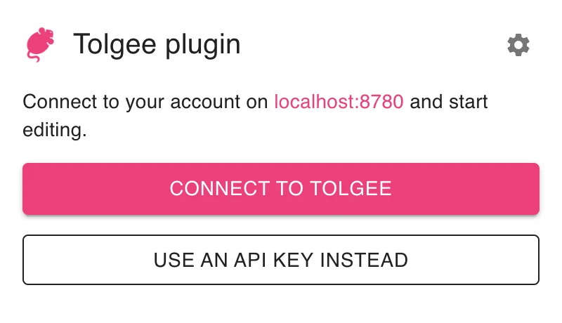 The Tolgee Tools popup before signing in, with the Connect to Tolgee button