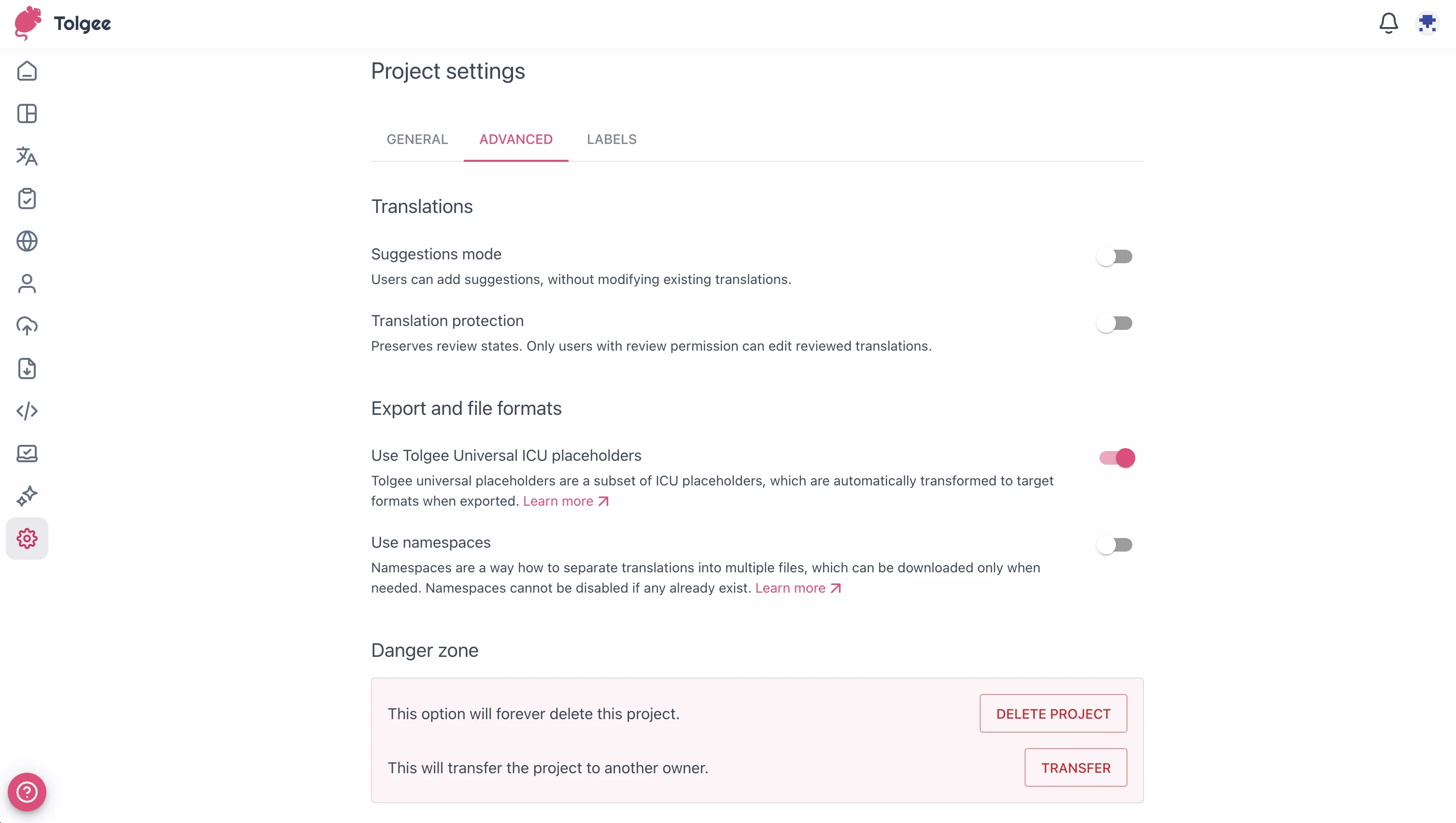 Project settings > Advanced